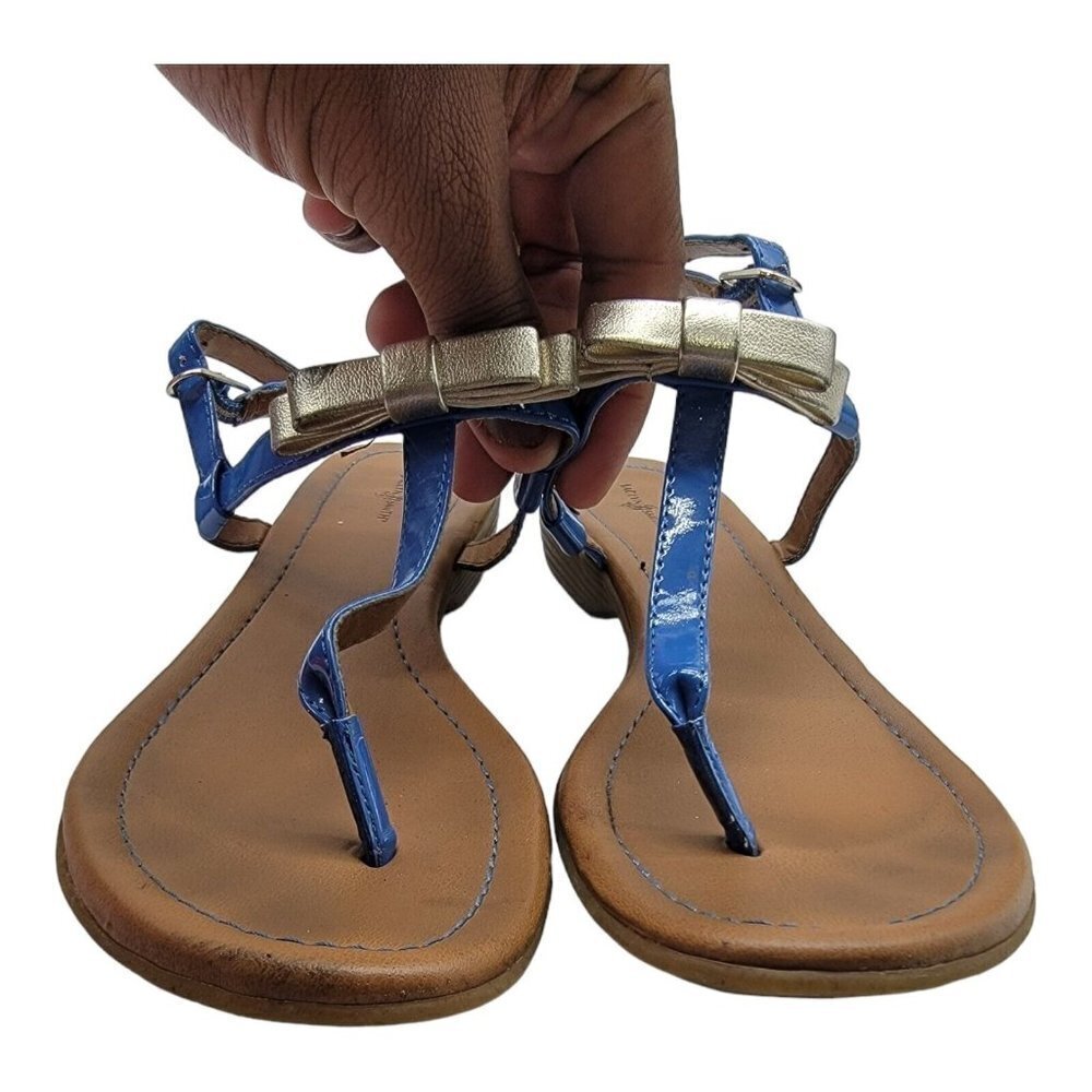 Jaclyn Smith Shoes Womens Size 9 T-Strap Sandals Blue Slingback Bow Buckle